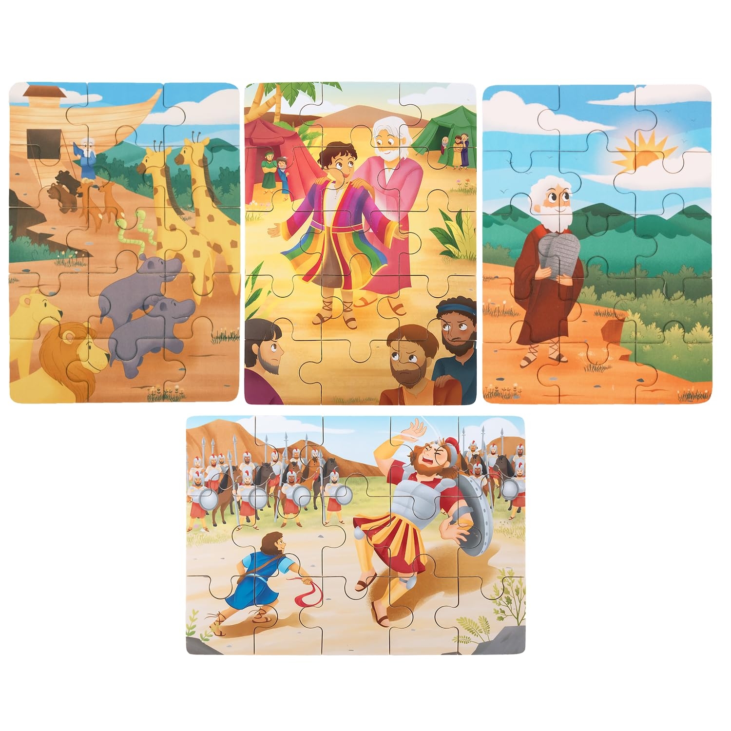 Amazon 4 in 1 Wooden Puzzles In Box 15 Pcs Each Christian Gifts For Kids Noah s Ark For Grandkids Gift For Christian Kids Bible Stories Puzzles Old Testament B Toys Games
