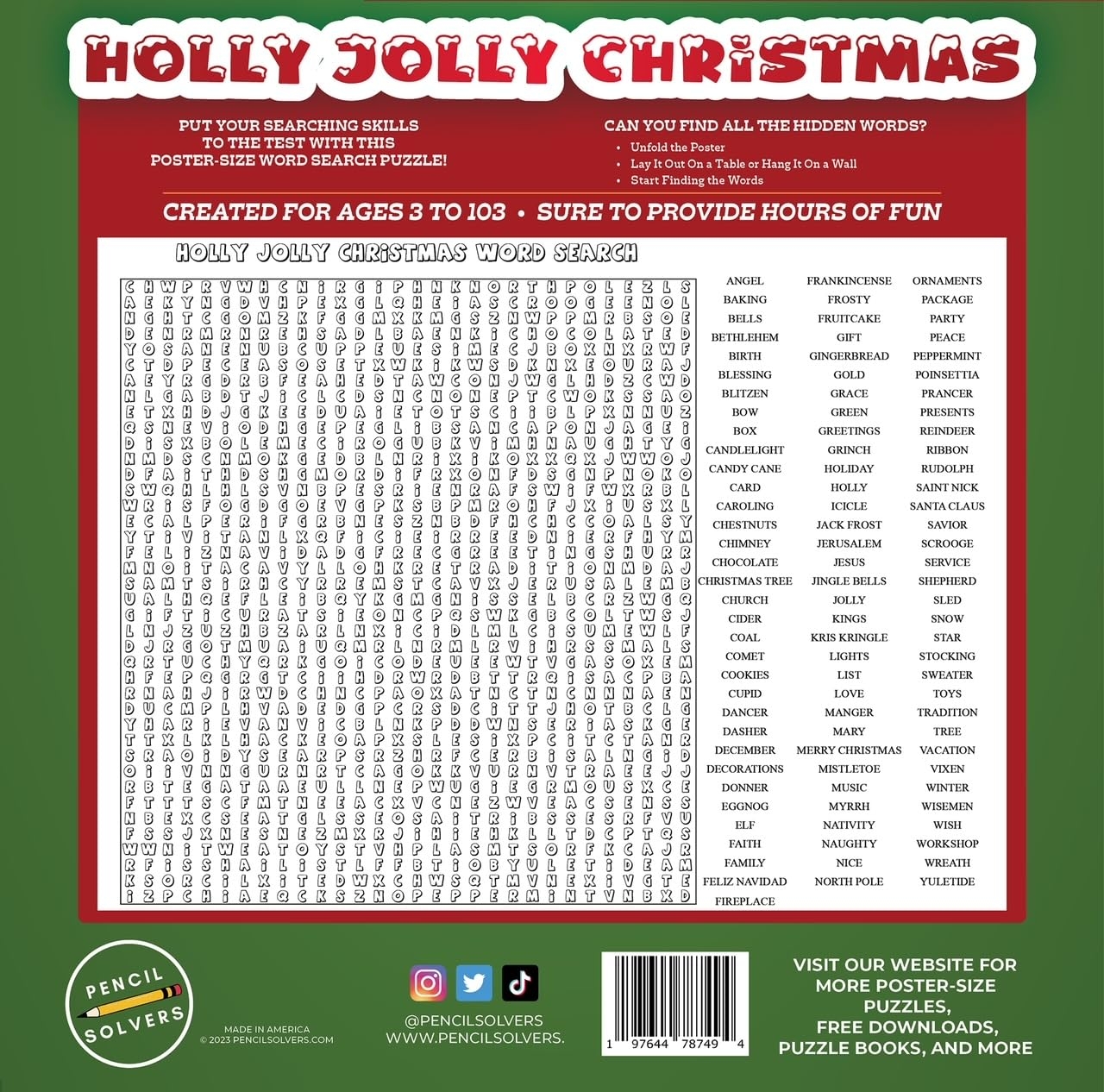 Amazon Poster Size Word Search Holly Jolly Christmas 100 Words To Find On This Giant Word Search Puzzle Toys Games