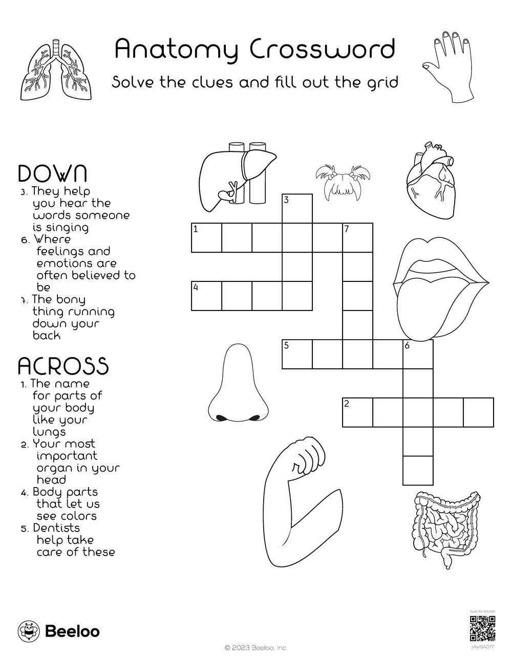 Anatomy Crossword Beeloo Printable Crafts And Activities For Kids