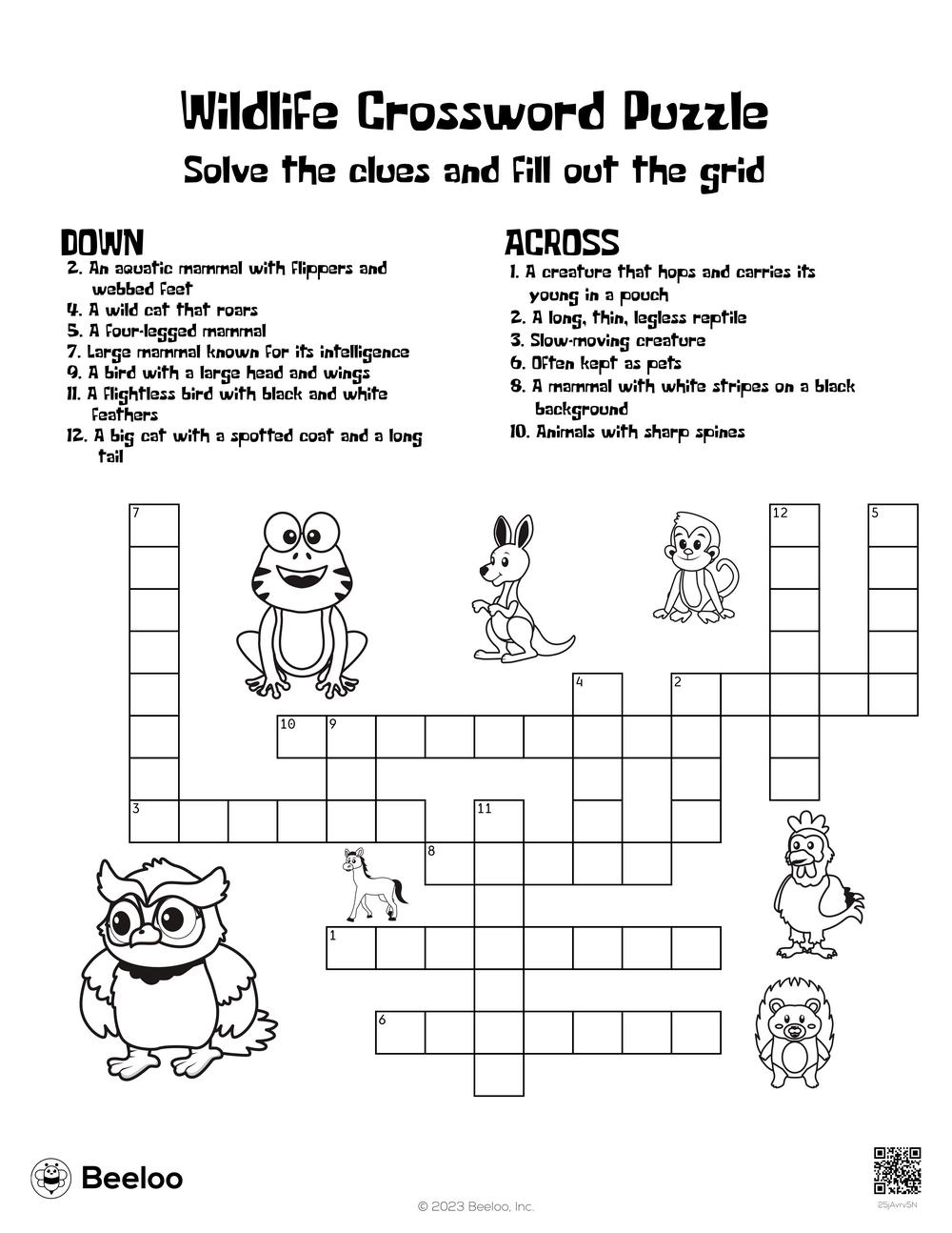 Animal themed Crossword Puzzles Beeloo Printable Crafts And Activities For Kids