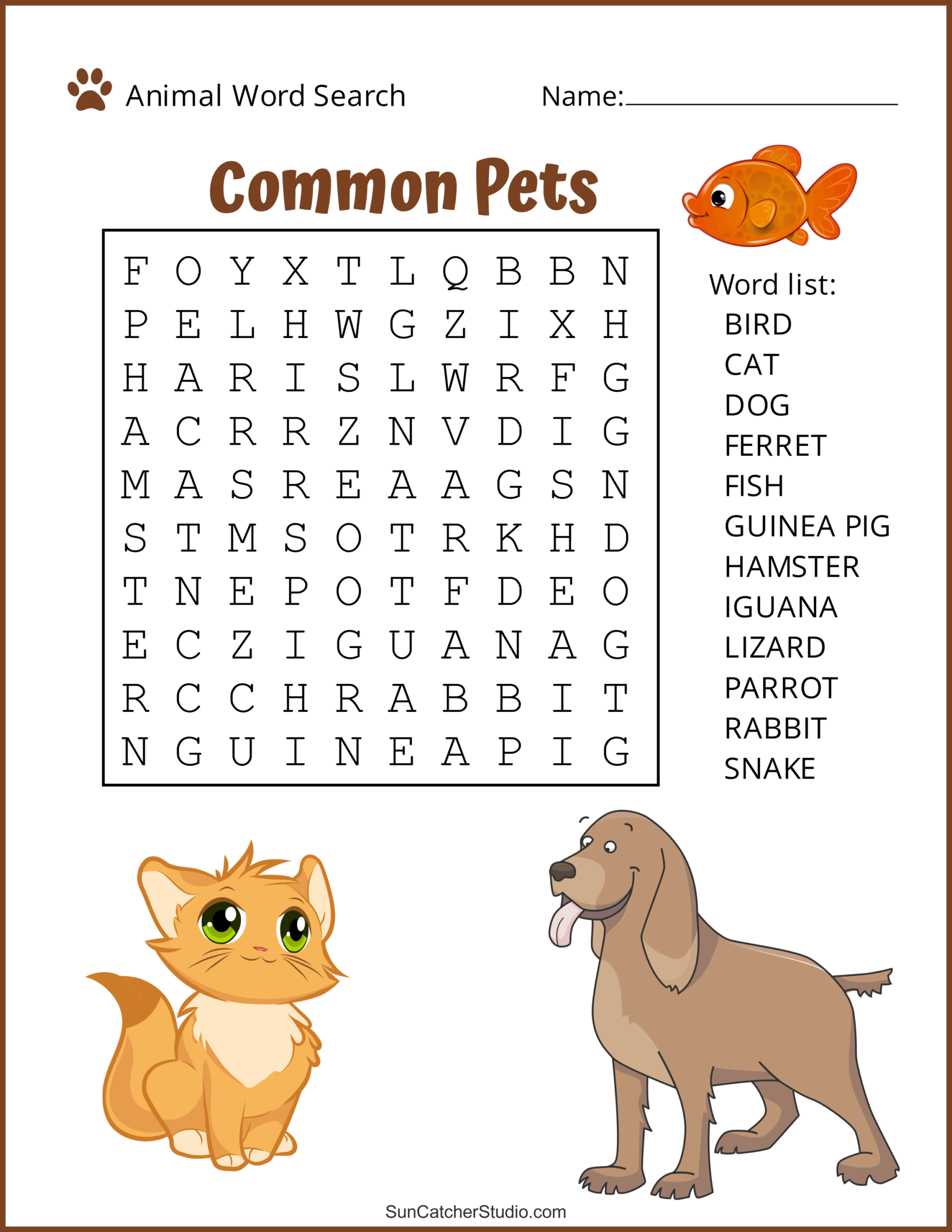 Animal Word Search Free Printable Dog Pet Dinosaur Puzzles Free Printables Lettering SVG Files Tools Apps