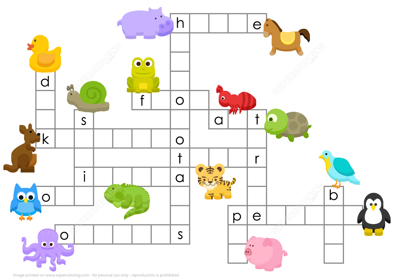 Animals Crossword Puzzle Free Printable Worksheets