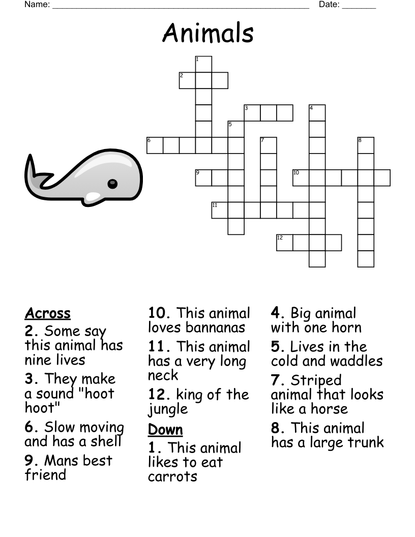 Animals Crossword WordMint