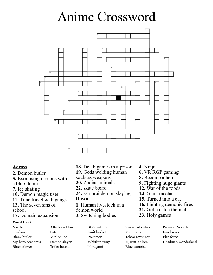 Anime Crossword WordMint