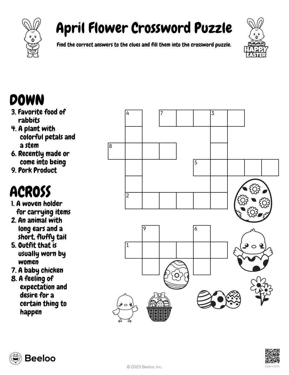 April Flower Crossword Puzzle Beeloo Printable Crafts And Activities For Kids