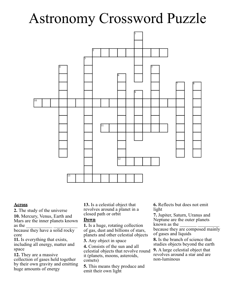 Astronomy Crossword Puzzle WordMint