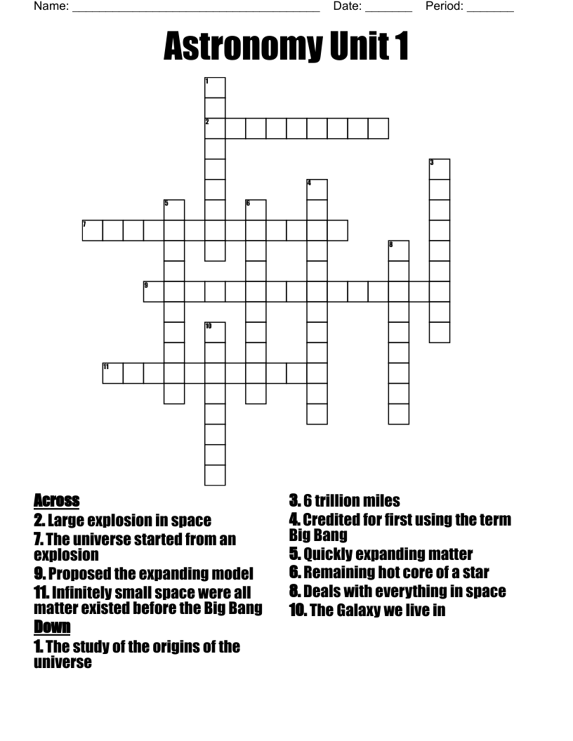 Astronomy Unit 1 Crossword WordMint