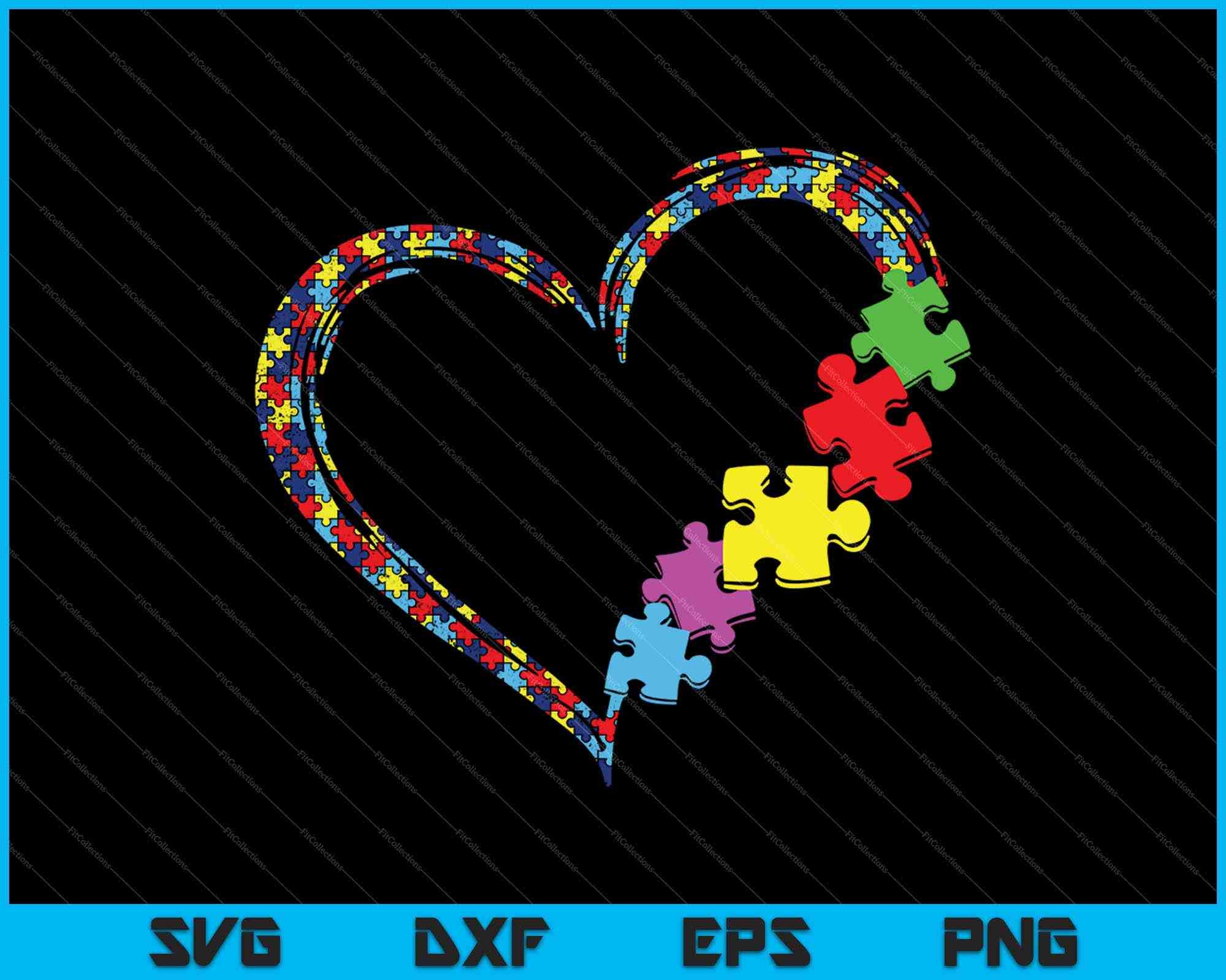 Autism Awareness Love Heart Puzzle Piece SVG PNG Files Creativeusarts