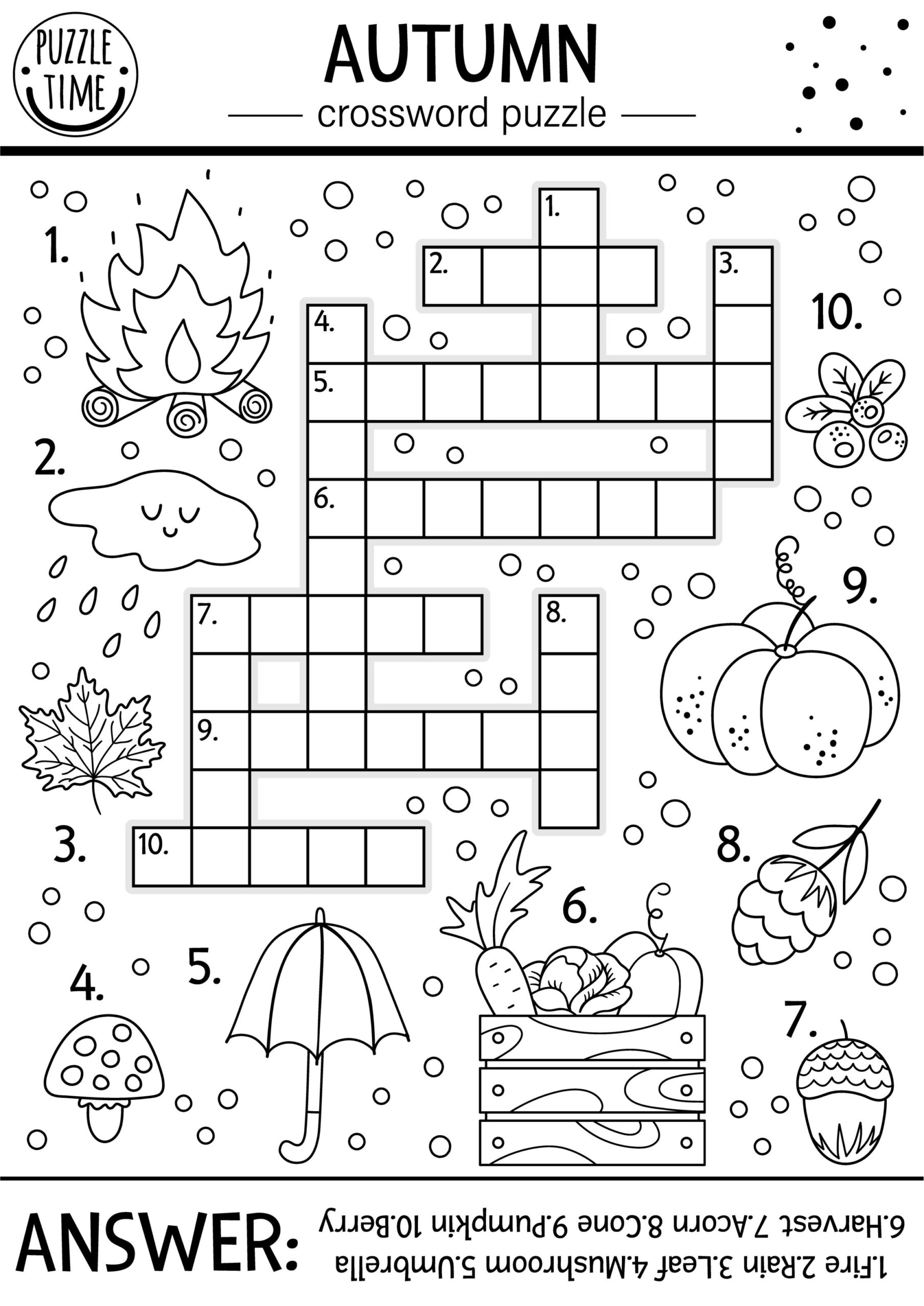 Autumn Crossword Puzzle For Kids