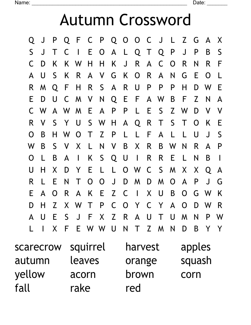 Autumn Crossword Word Search WordMint