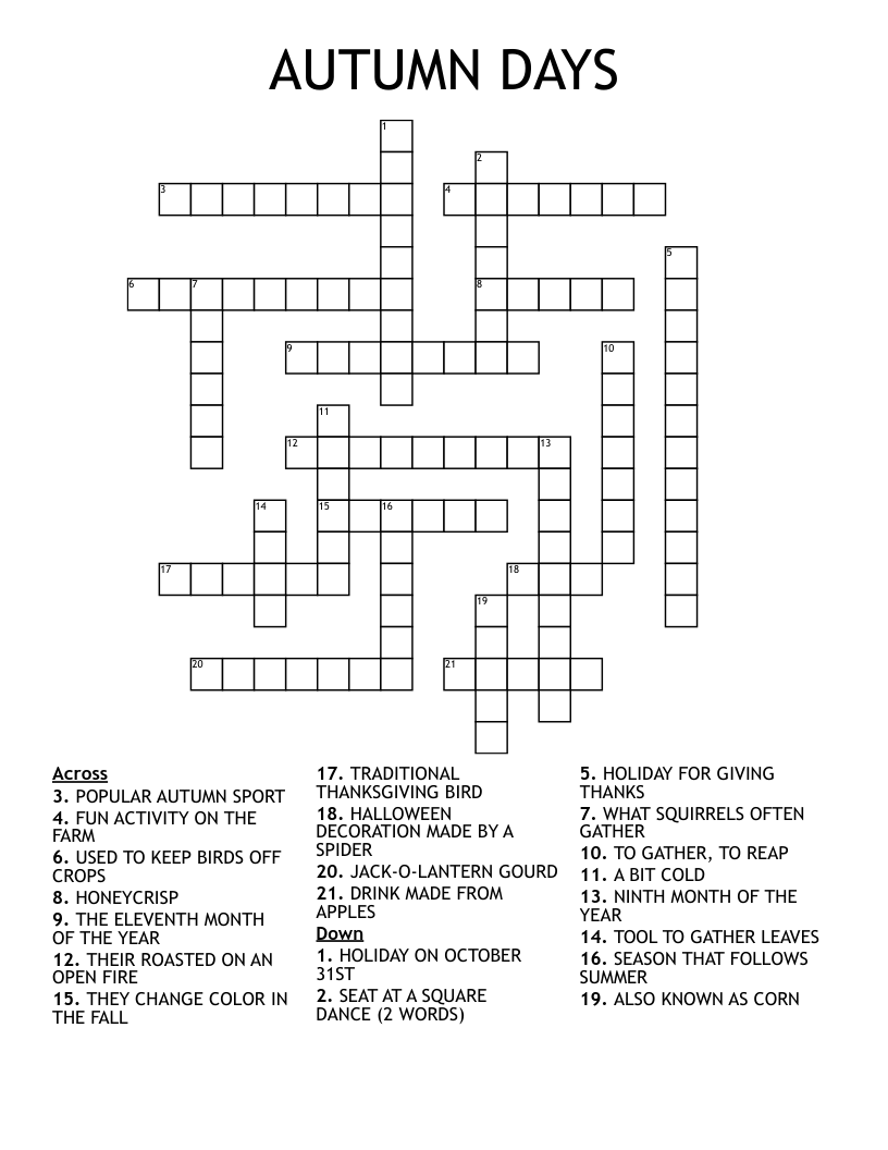 AUTUMN DAYS Crossword WordMint