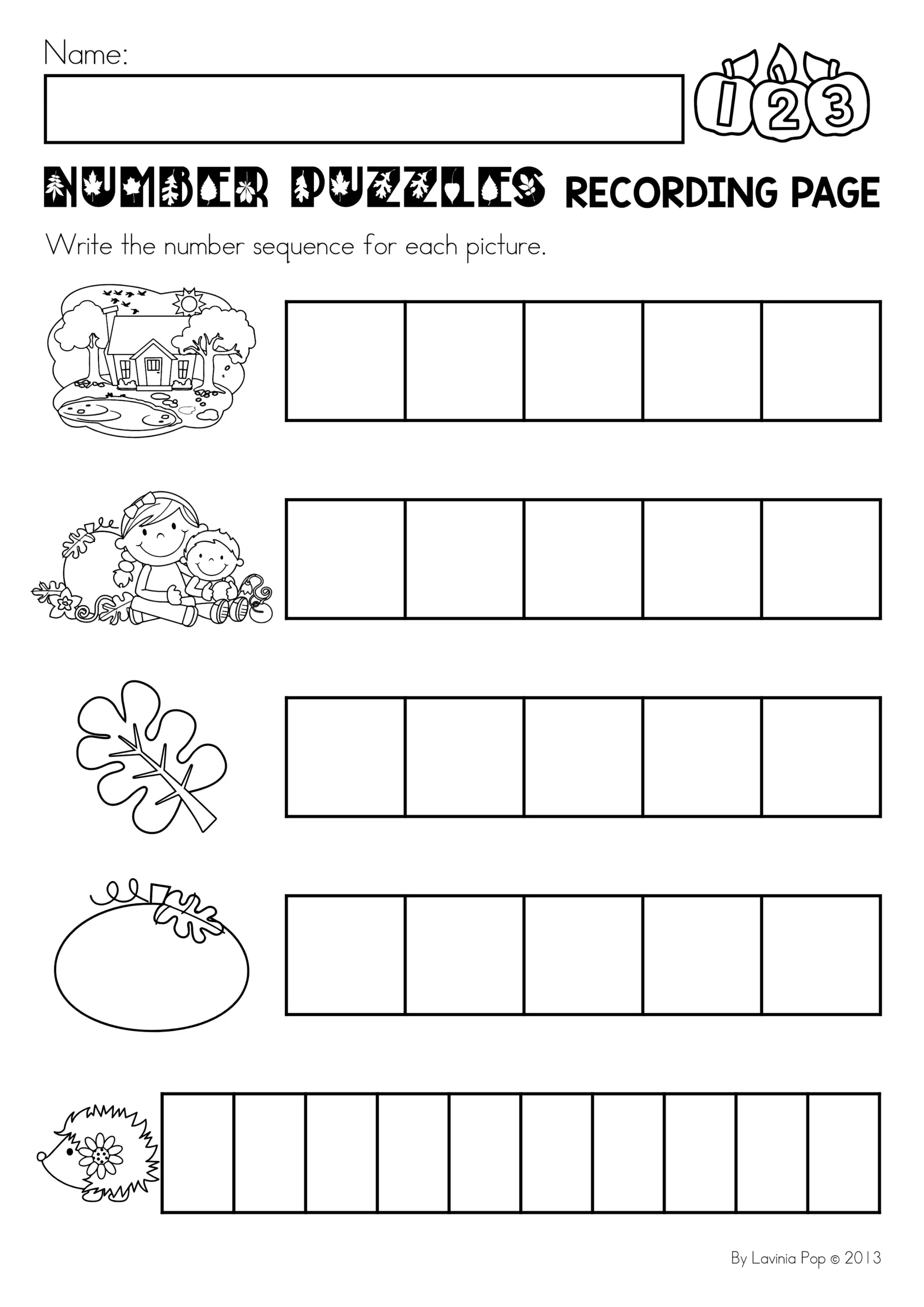 Autumn Number Puzzles Activity