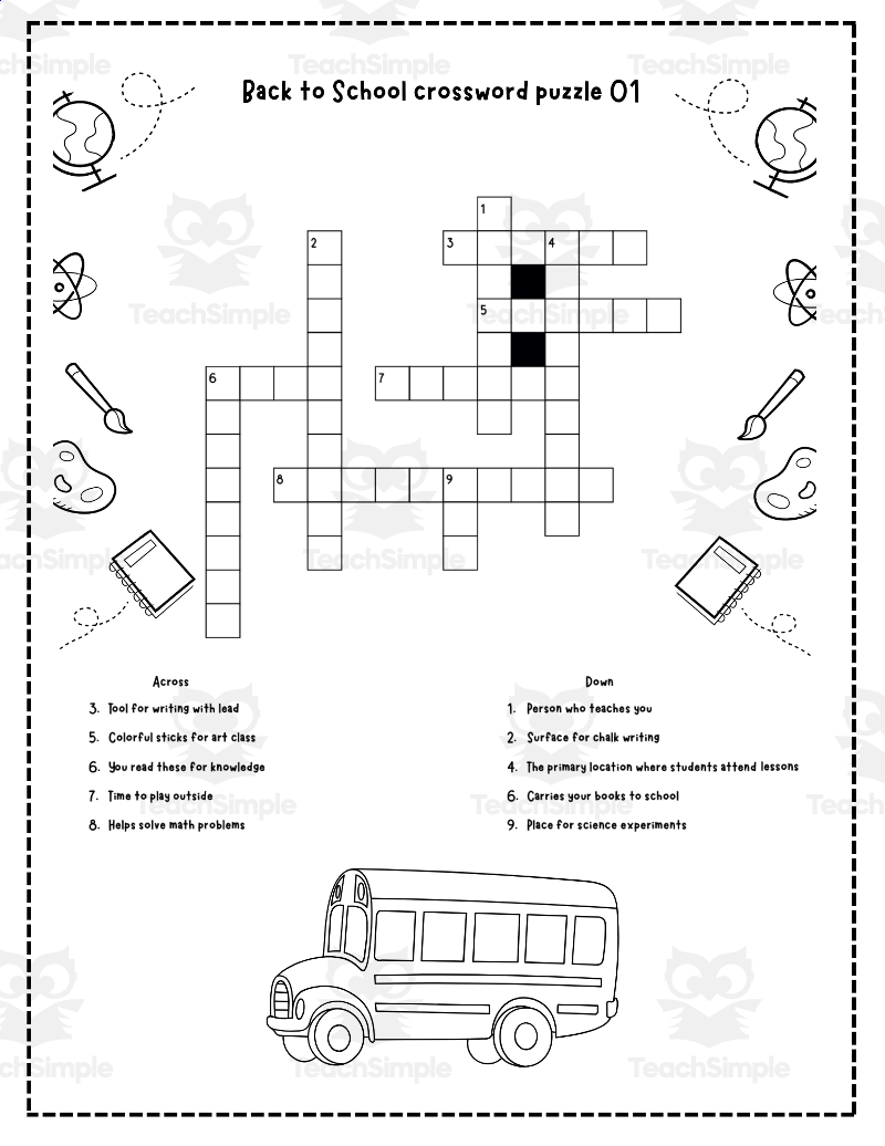 Back To School Crossword Puzzles First Day Of School Worksheet By Teach Simple