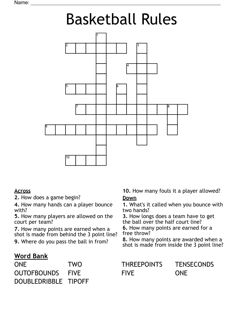 Basketball Rules Crossword WordMint