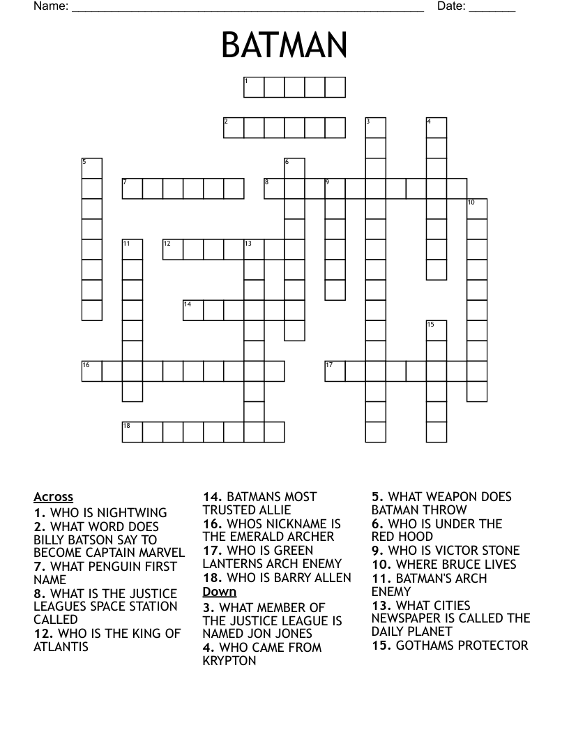 BATMAN Crossword WordMint