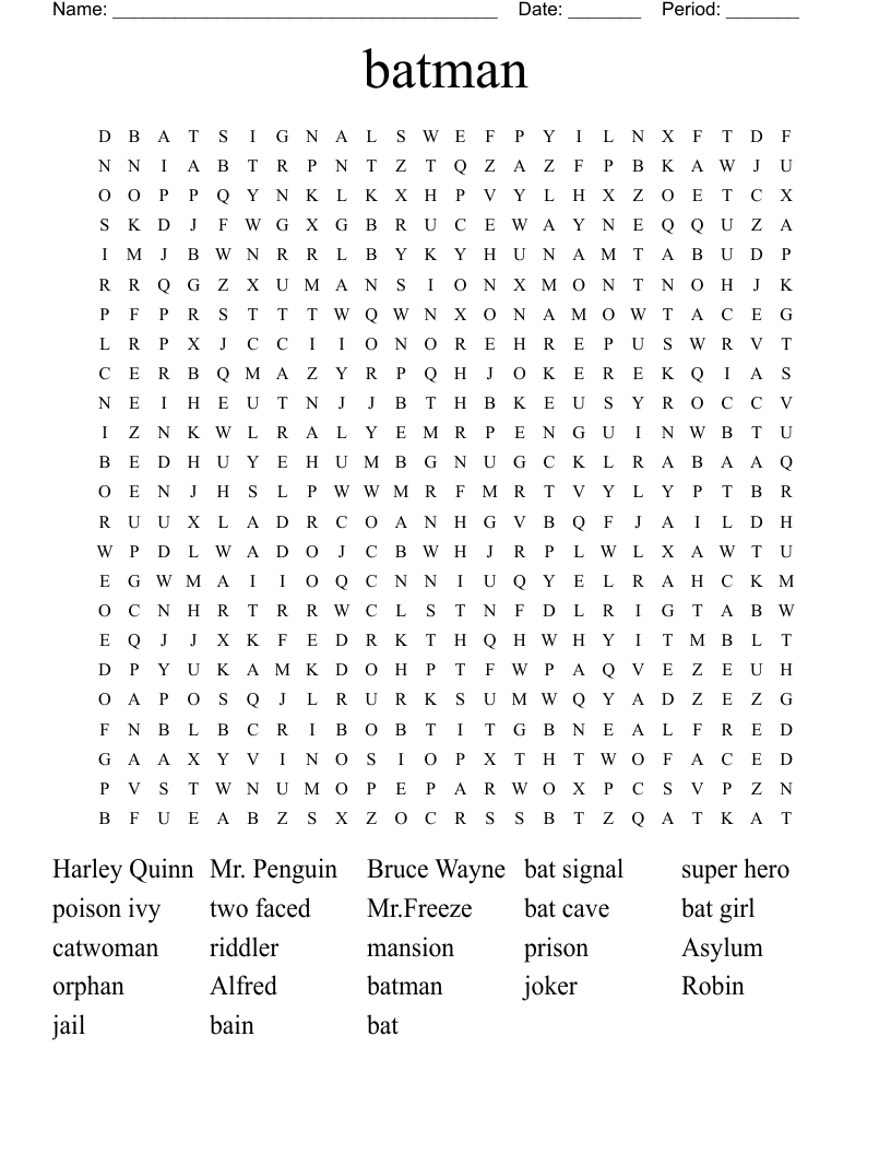 Batman Word Search WordMint