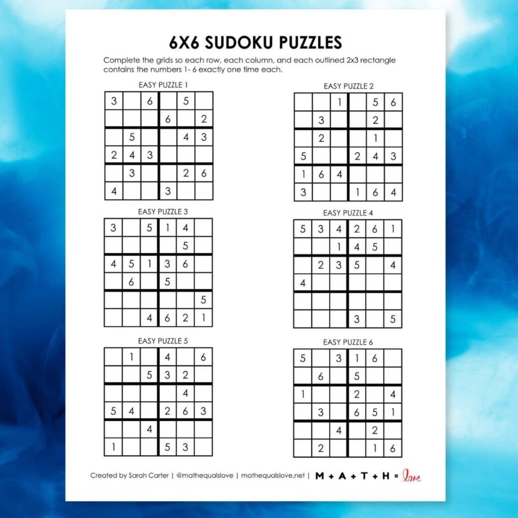 Beginner Sudoku 6x6 Printable Puzzles PDF