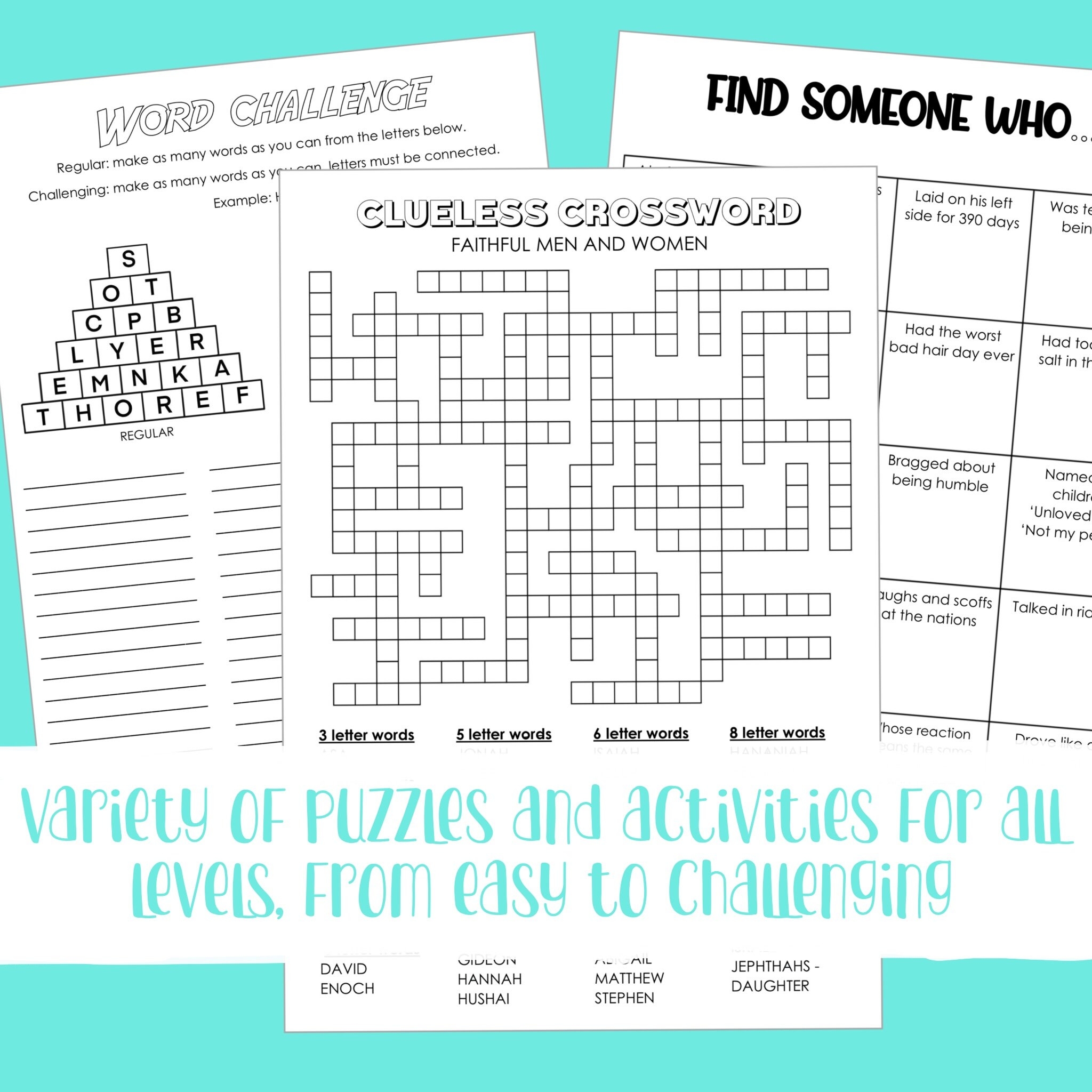 Bible Puzzle Activity Book For Teen Adult Crosswords Word Search Printable Puzzle Pages digital Download Etsy