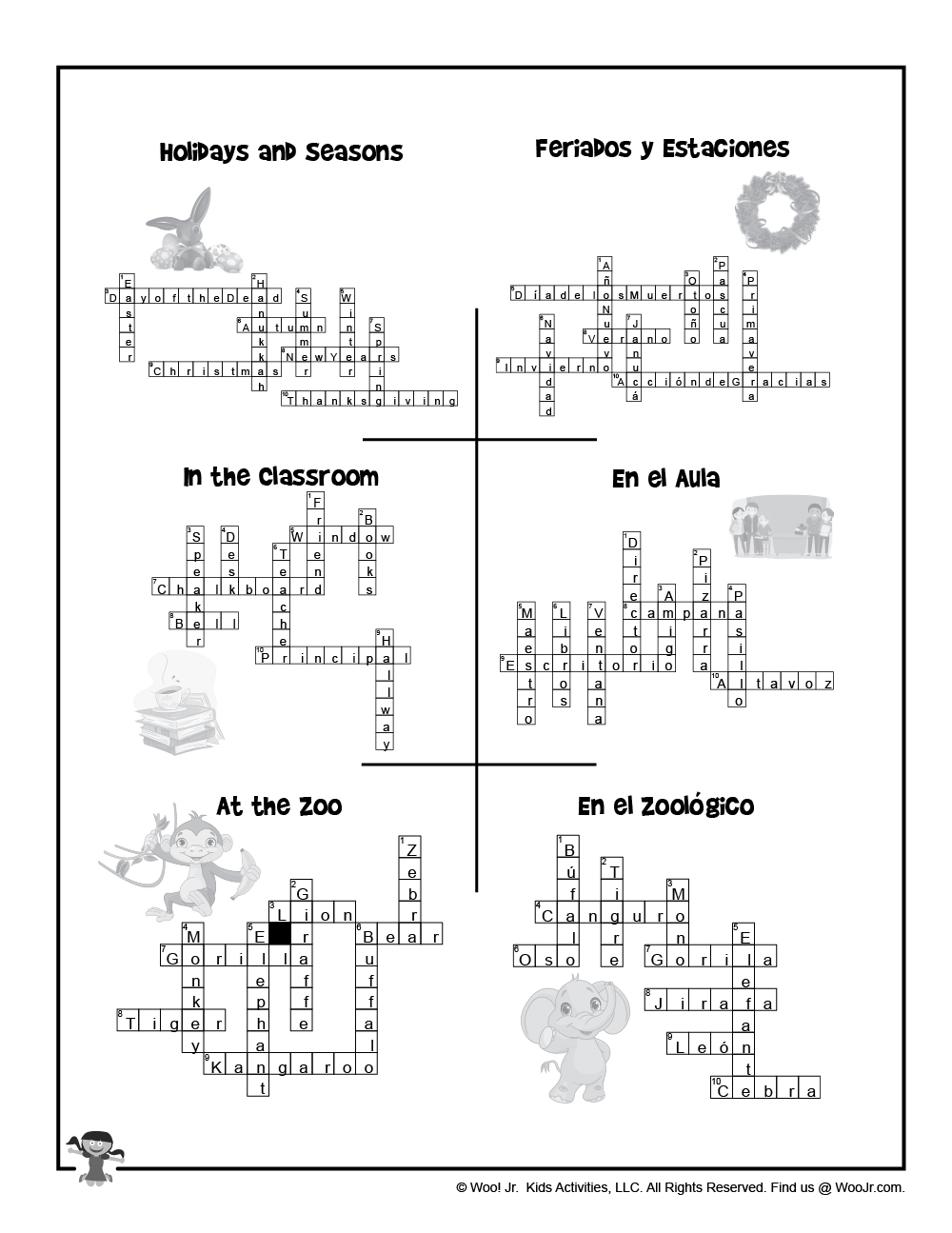 Bilingual ESL Worksheets English And Spanish Crossword Puzzles Woo Jr Kids Activities Children s Publishing