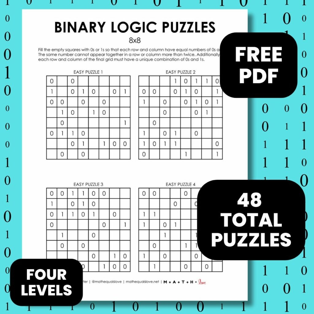 Binary Logic Puzzle Collection Math Love