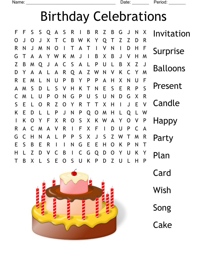 Birthday Crossword Puzzle WordMint