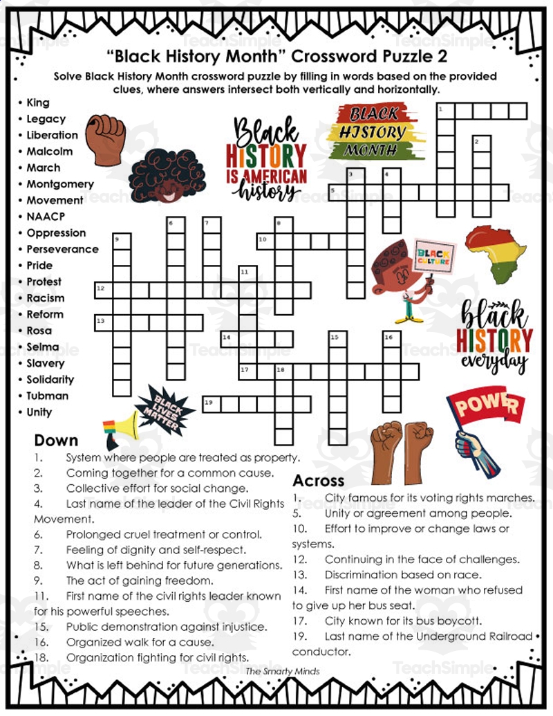 Black History Month Crossword Puzzles Answers By Teach Simple