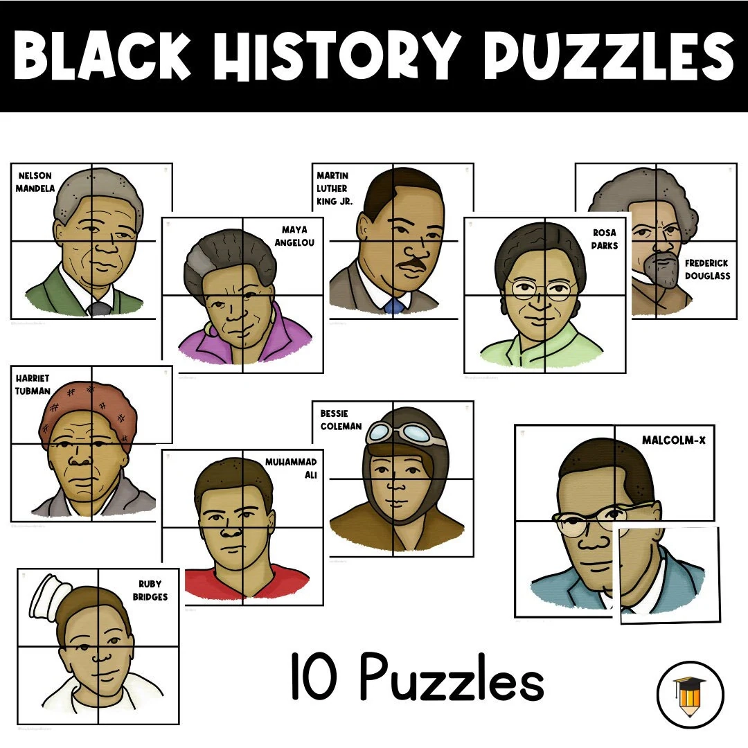 Black History Month Puzzles Bulletin Board Display Black History Decor African American History Printable Banner Preschool Puzzle