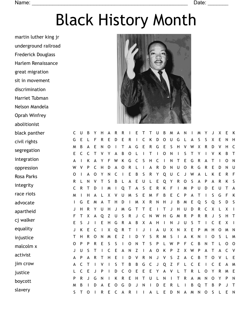 Black History Month Word Search WordMint