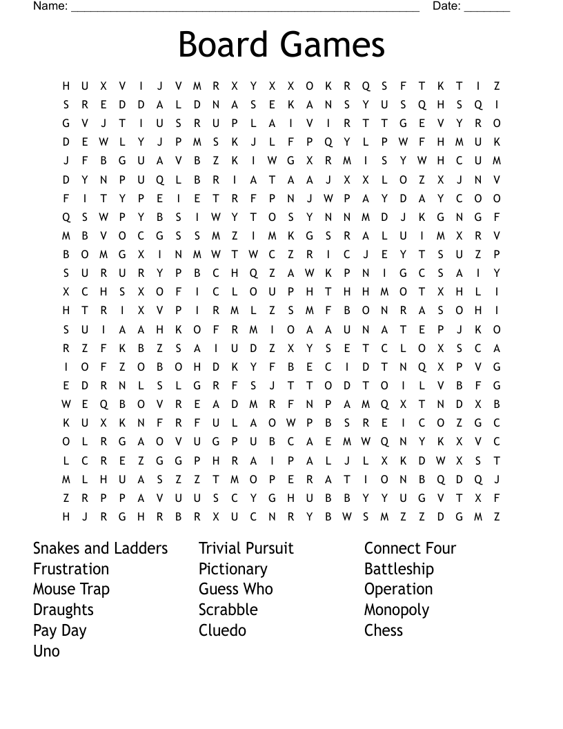 Board Games Word Search WordMint