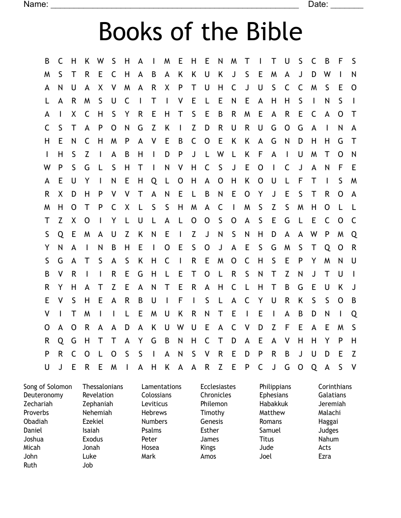 Books And Sections Of The Bible Word Search WordMint