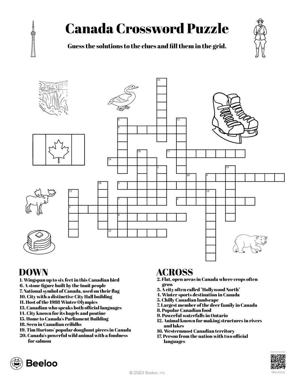 Canada themed Crossword Puzzles Beeloo Printable Crafts And Activities For Kids