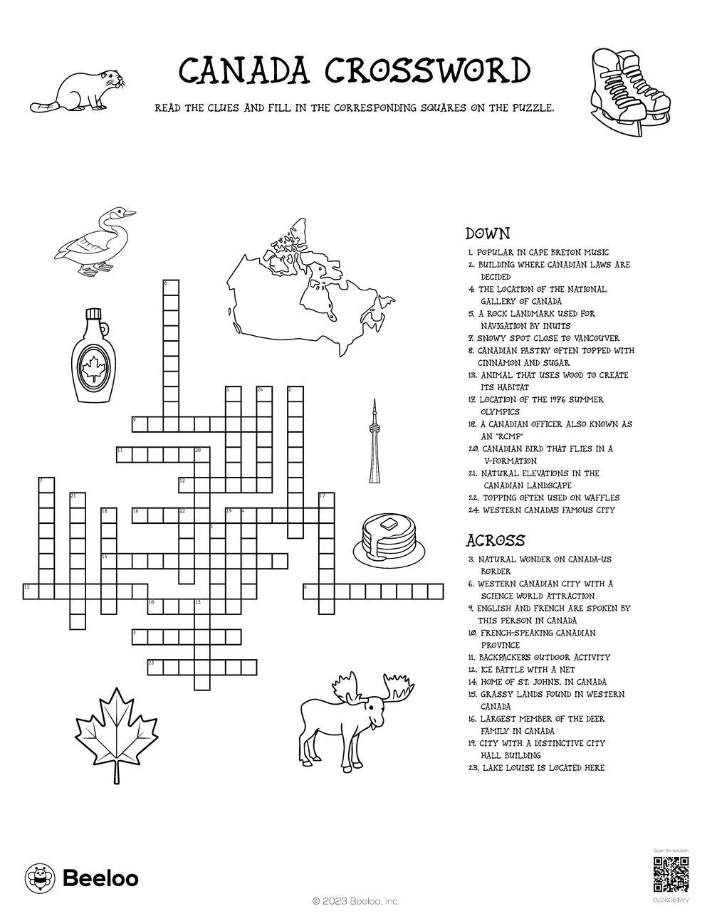Canada themed Crossword Puzzles Beeloo Printable Crafts And Activities For Kids