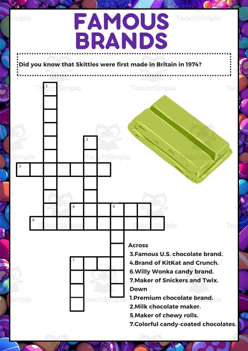 Candy Crosswords PDF By Teach Simple
