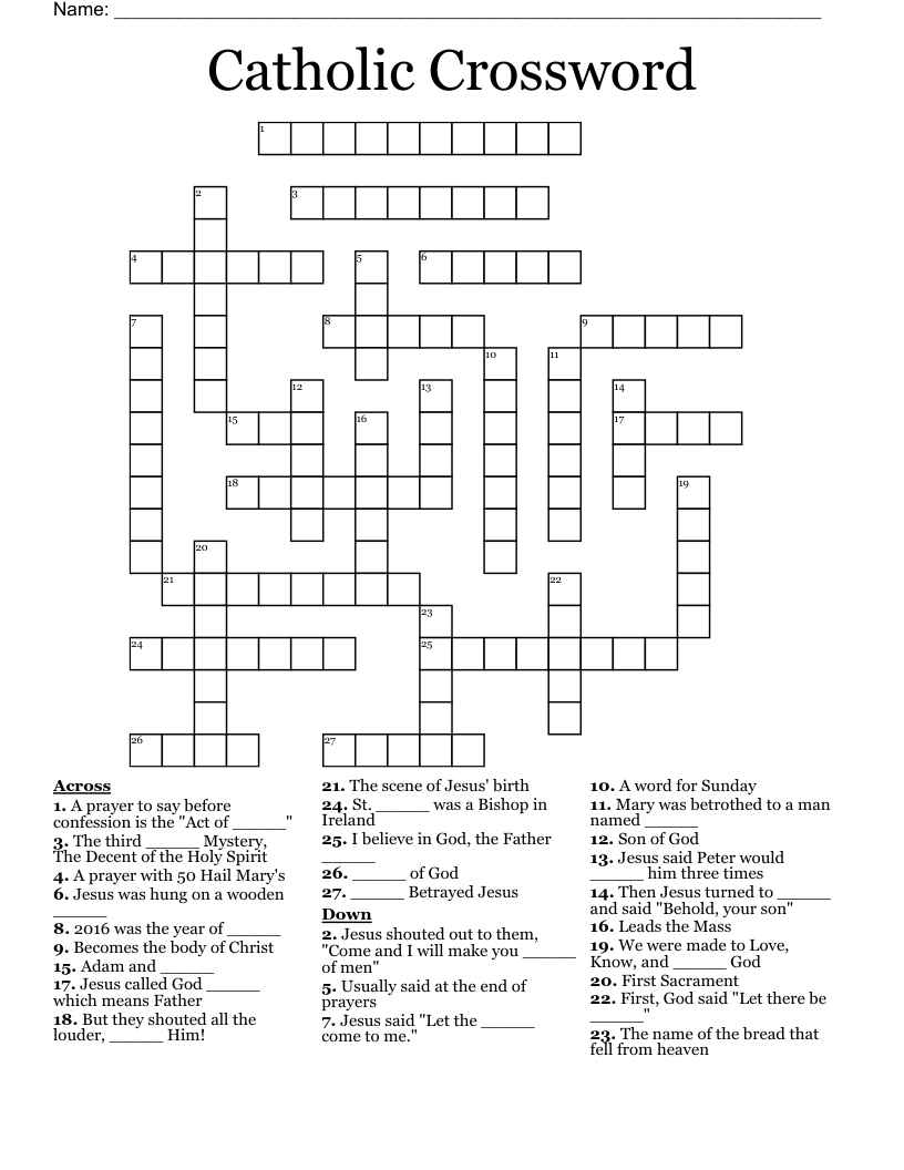 Catholic Crossword WordMint