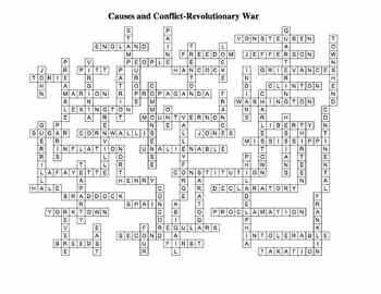 Causes And Conflict Revolutionary War Crossword Puzzle
