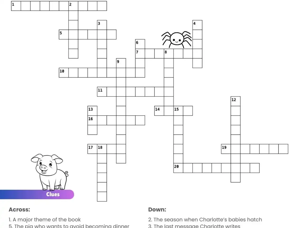 Charlotte s Web Crossword Puzzle Free Printable Literature Fun Help My Kids Are Bored