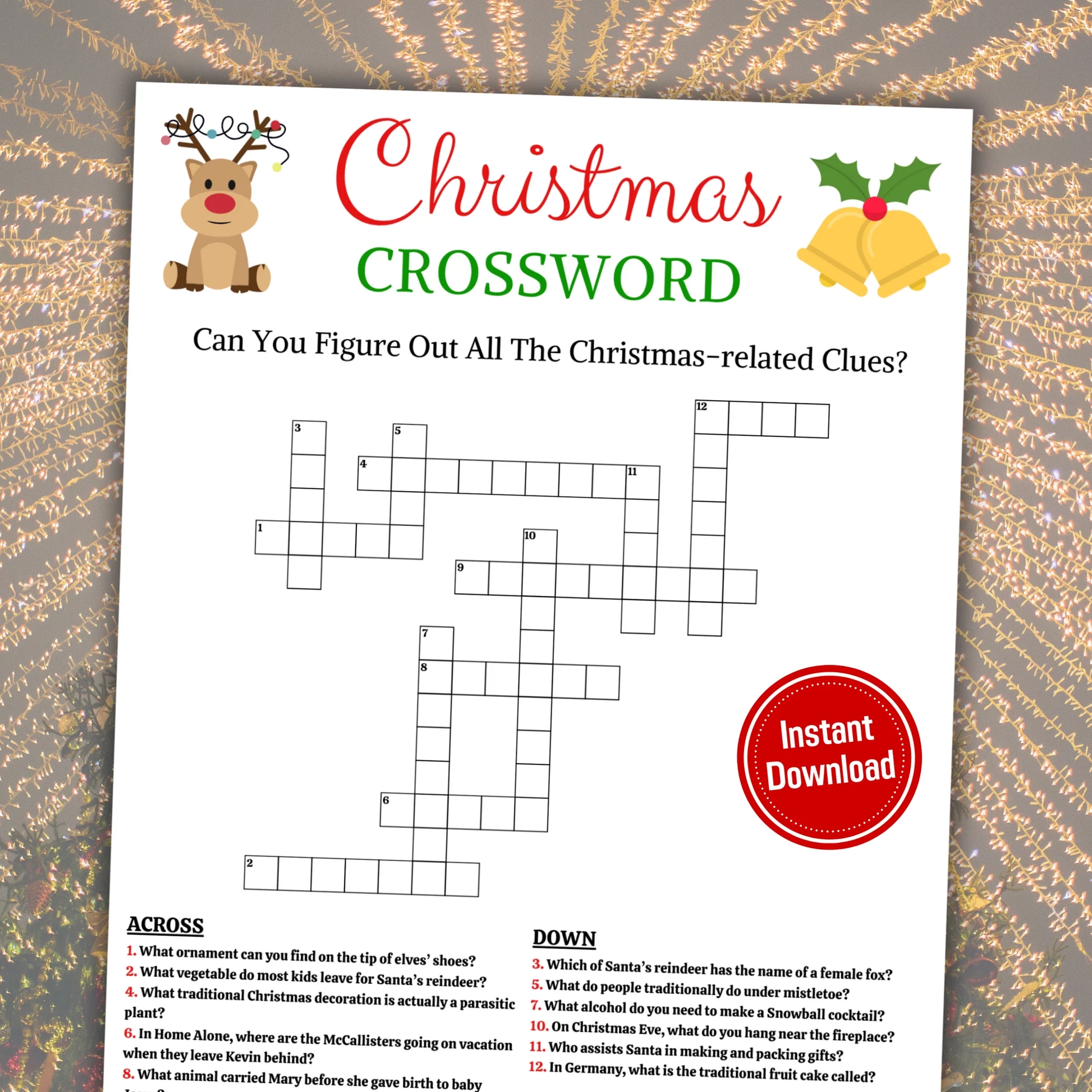 Christmas Crossword Game Printable Christmas Word Puzzle Funny Print For You