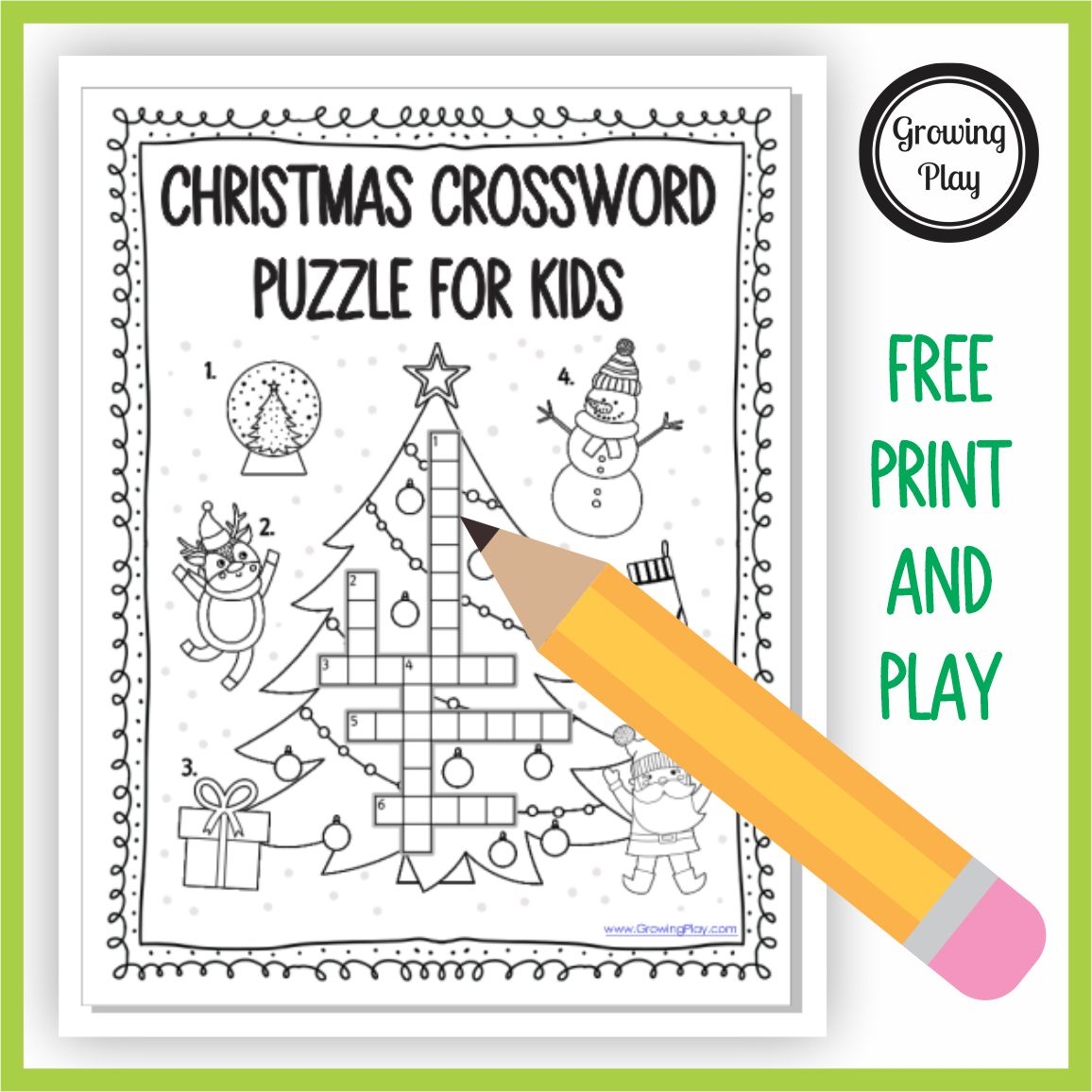 Christmas Crossword Puzzle For Kids Growing Play