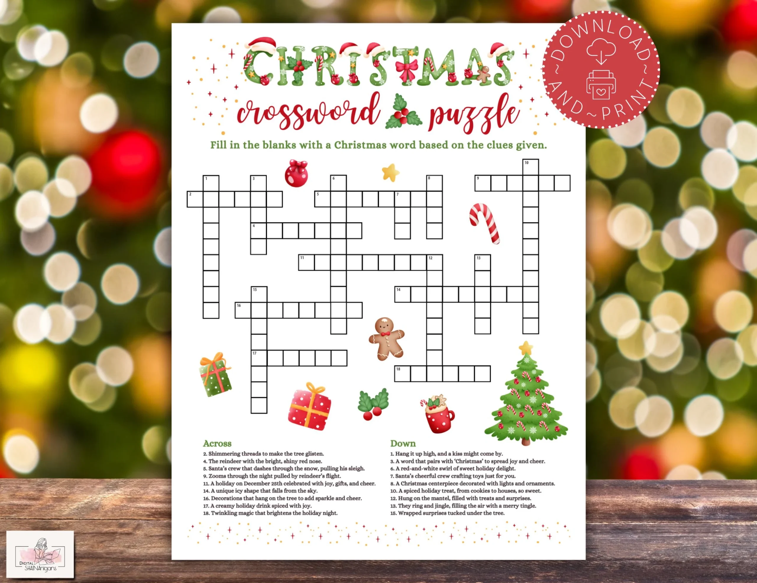 Christmas Crossword Puzzle Game Printable For Kids And Adults Christmas Party Game Crossword Puzzle Christmas Classroom Activity Etsy