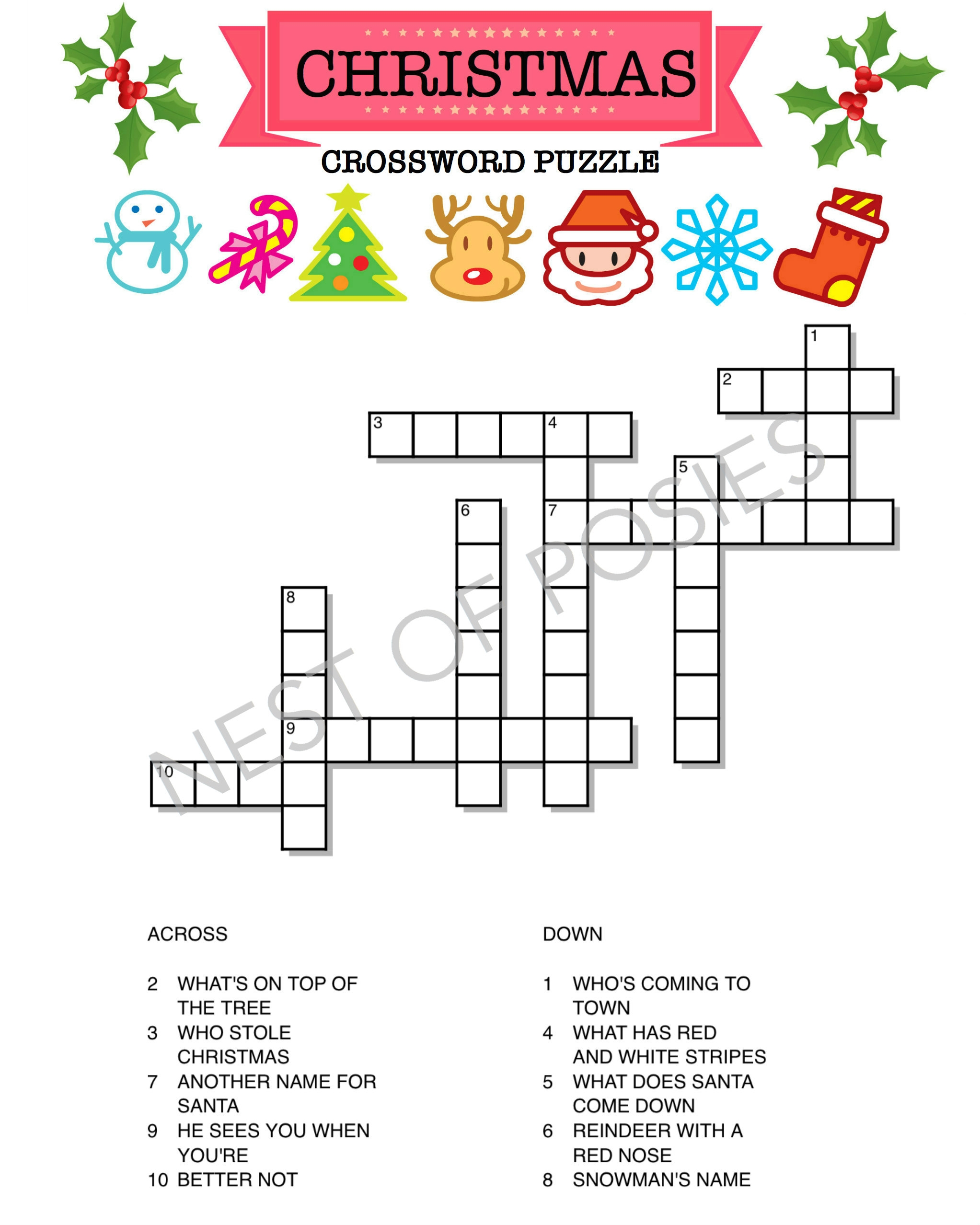 CHRISTMAS CROSSWORD PUZZLE LOGO Nest Of Posies Worksheets Library