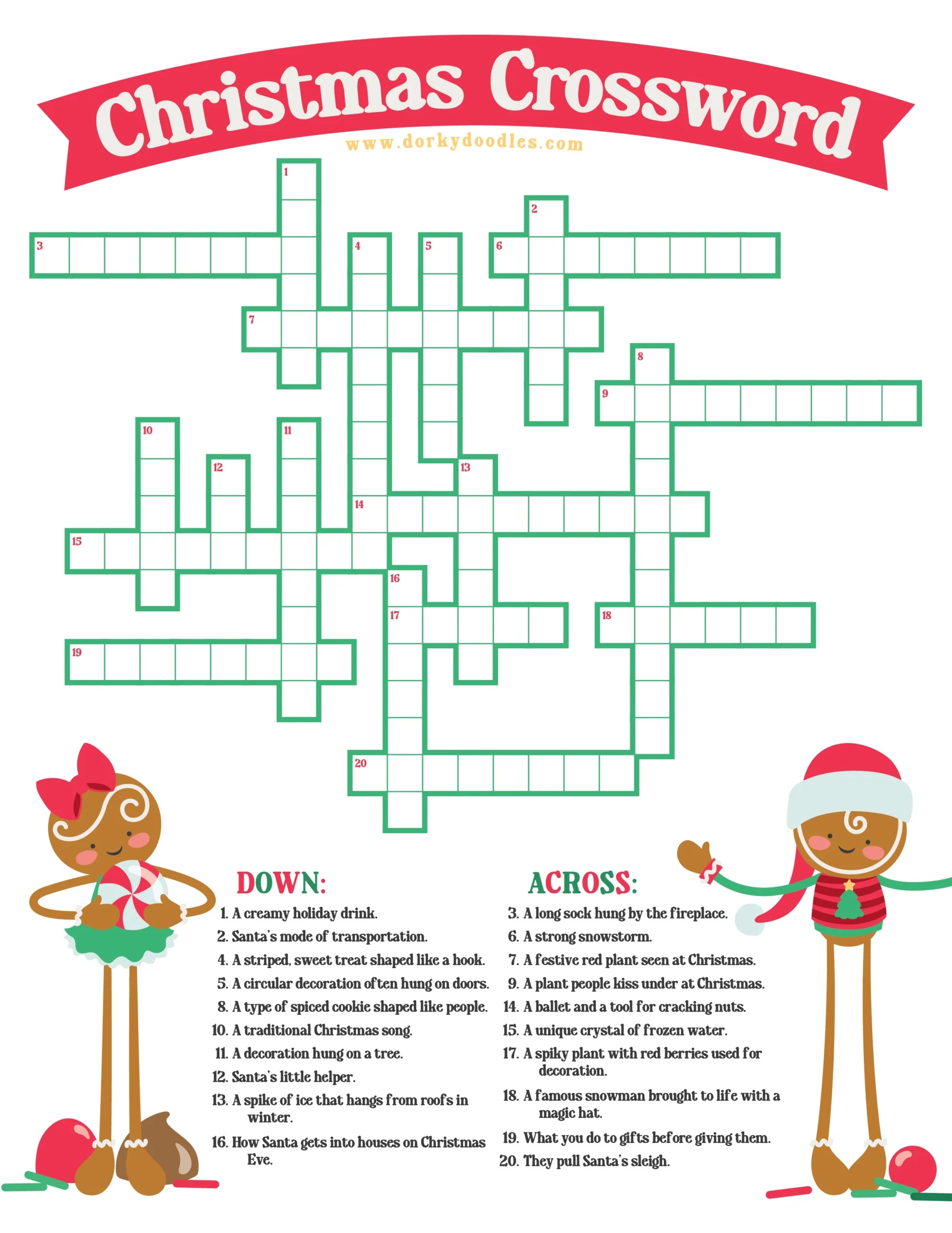 Christmas Crossword Puzzle To Print And Enjoy Free Printable Dorky Doodles