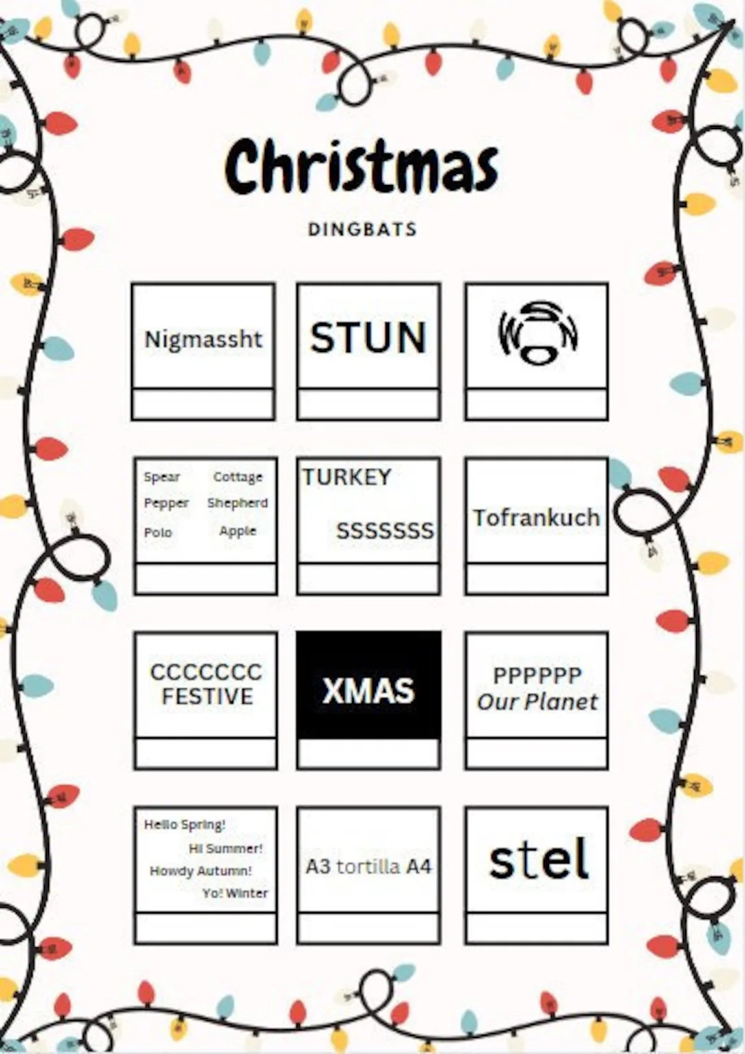 Christmas Dingbat Puzzle Fun Picture Quiz digital Download Etsy