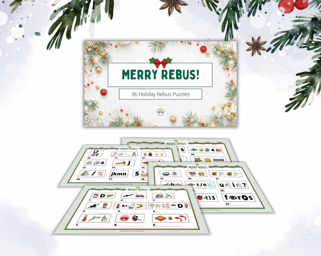 Christmas Holiday Rebus Puzzles Slides Worksheets PDF