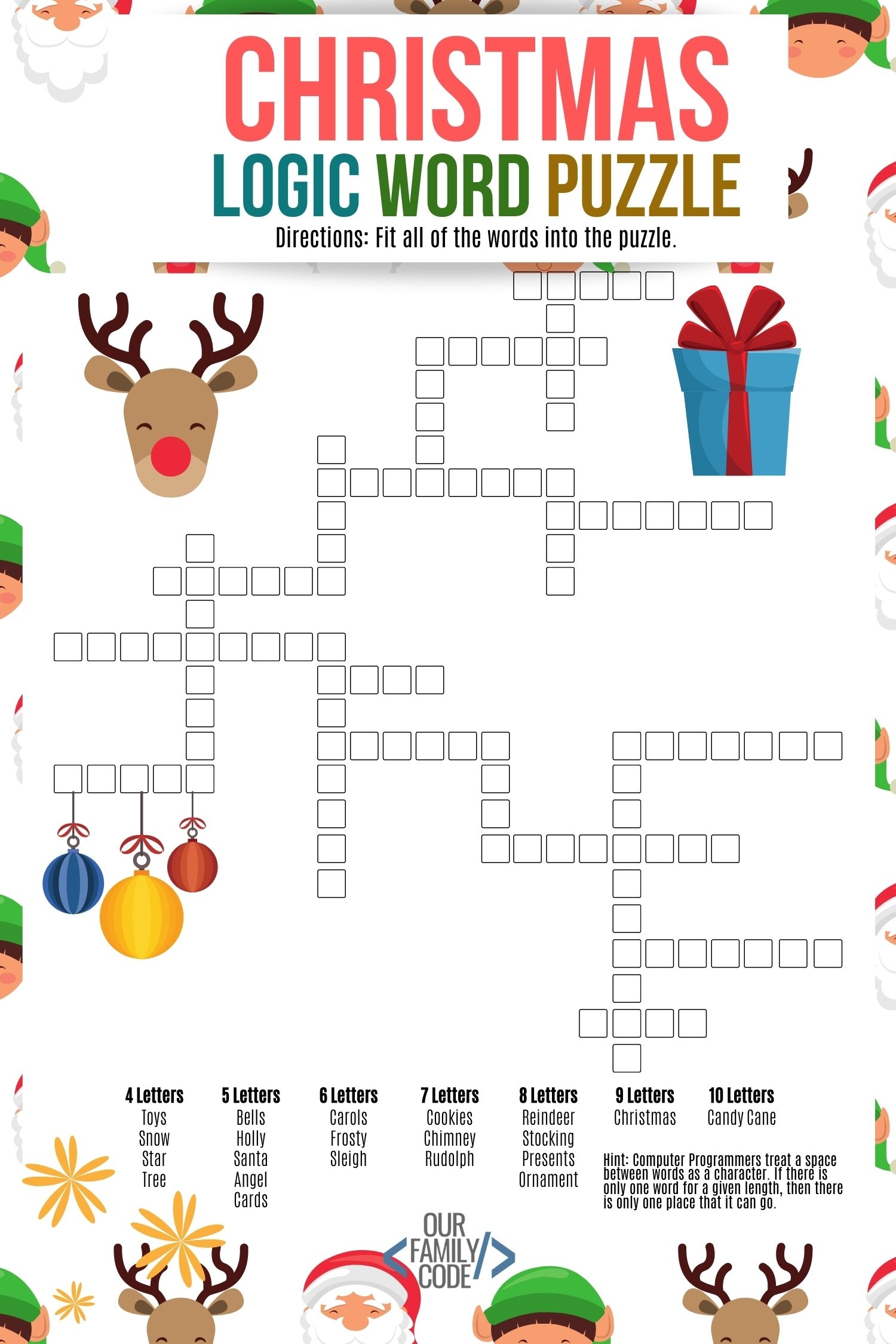 Christmas Logic Word Puzzle For Kids Our Family Code