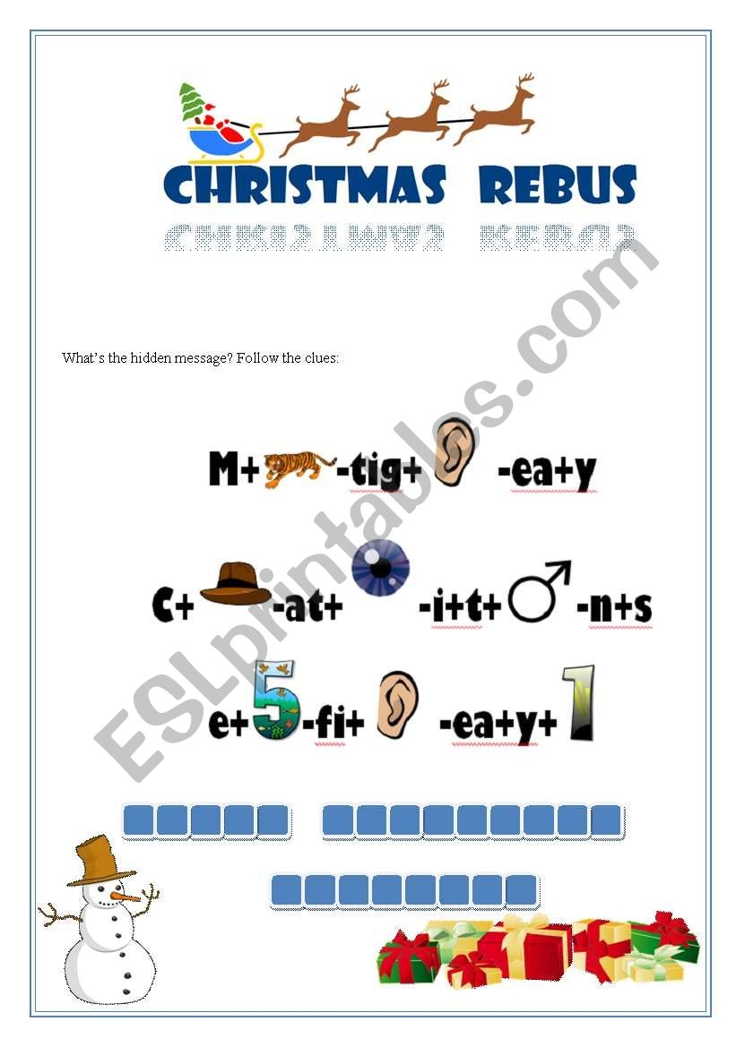 Christmas Rebus ESL Worksheet By Carolla