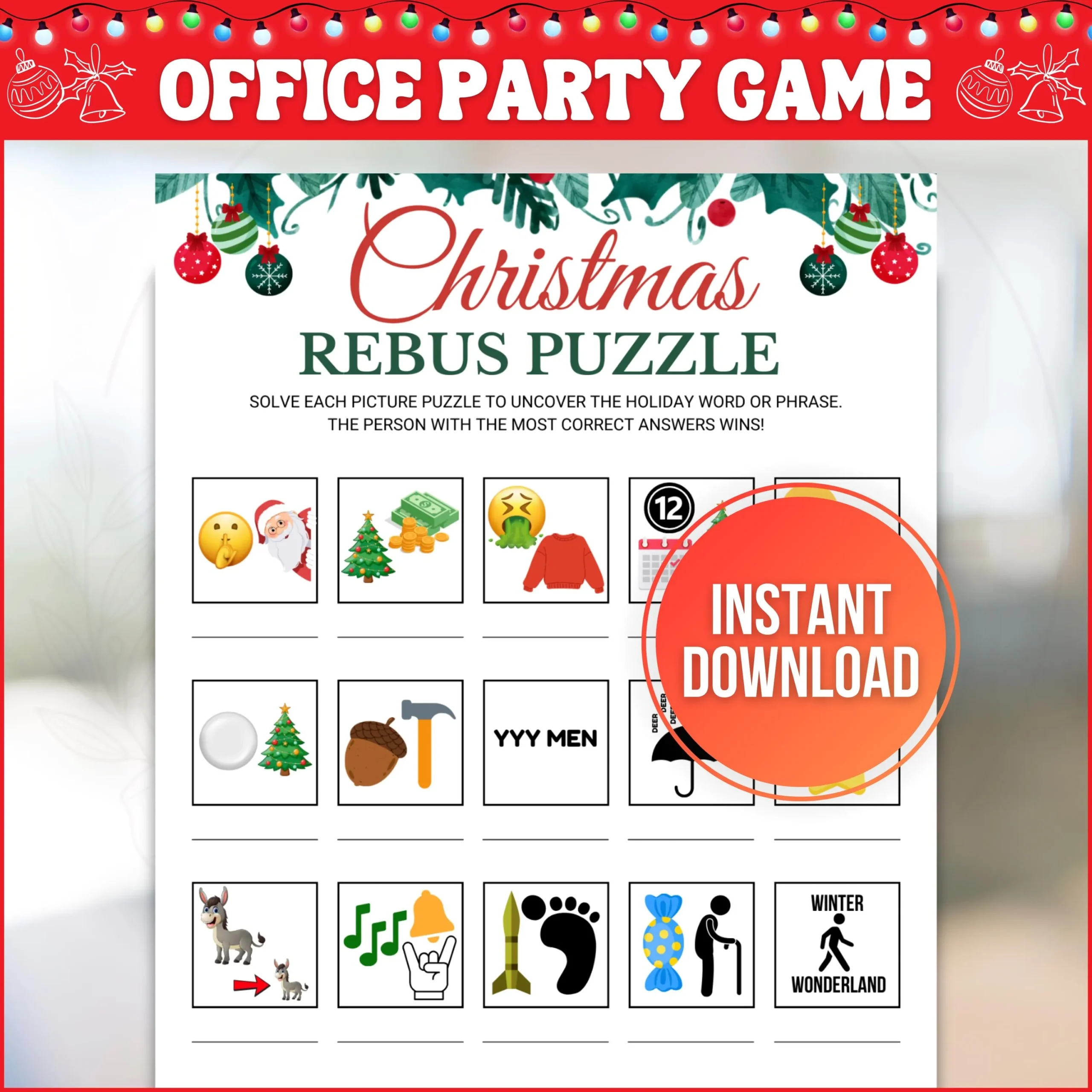 Christmas Rebus Game Printable Rebus Puzzles Picture Puzzle Quiz Picture Puzzle Games Word Play Trivia Office Christmas Party Games Etsy Israel