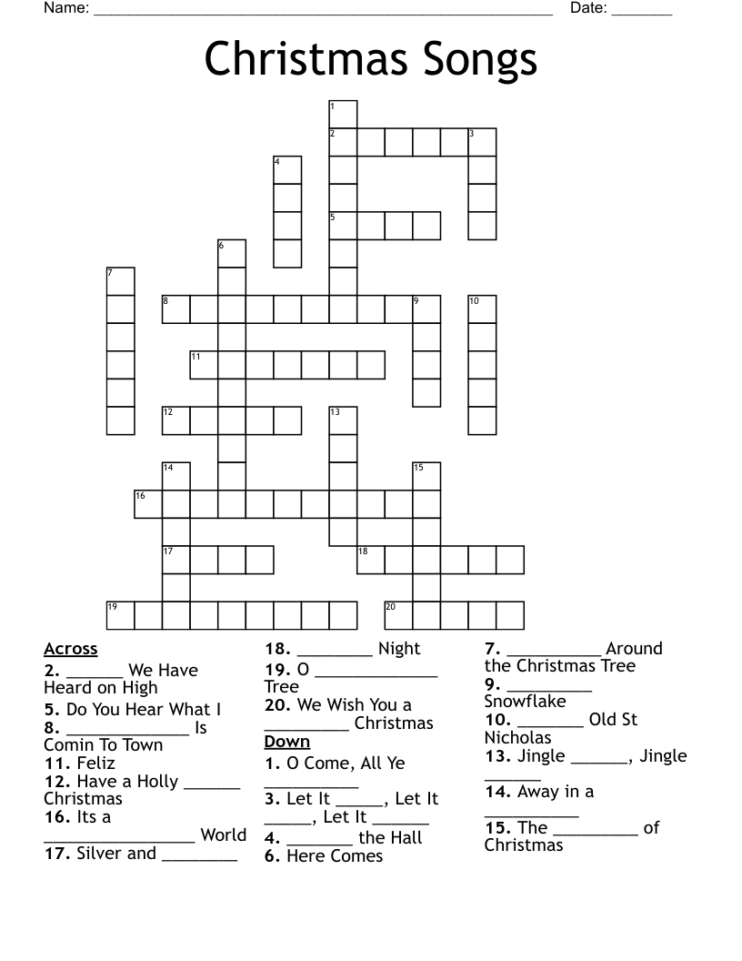 Christmas Songs Crossword WordMint