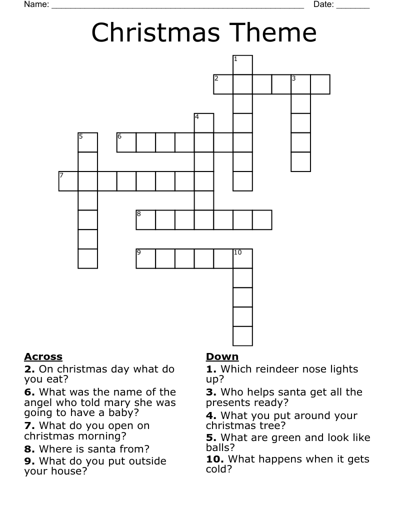 Christmas Theme Crossword WordMint