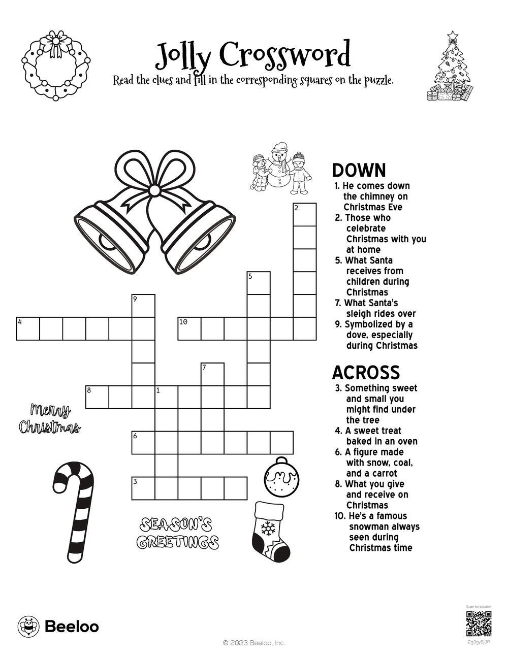Christmas themed Crossword Puzzles Beeloo Printable Crafts And Activities For Kids