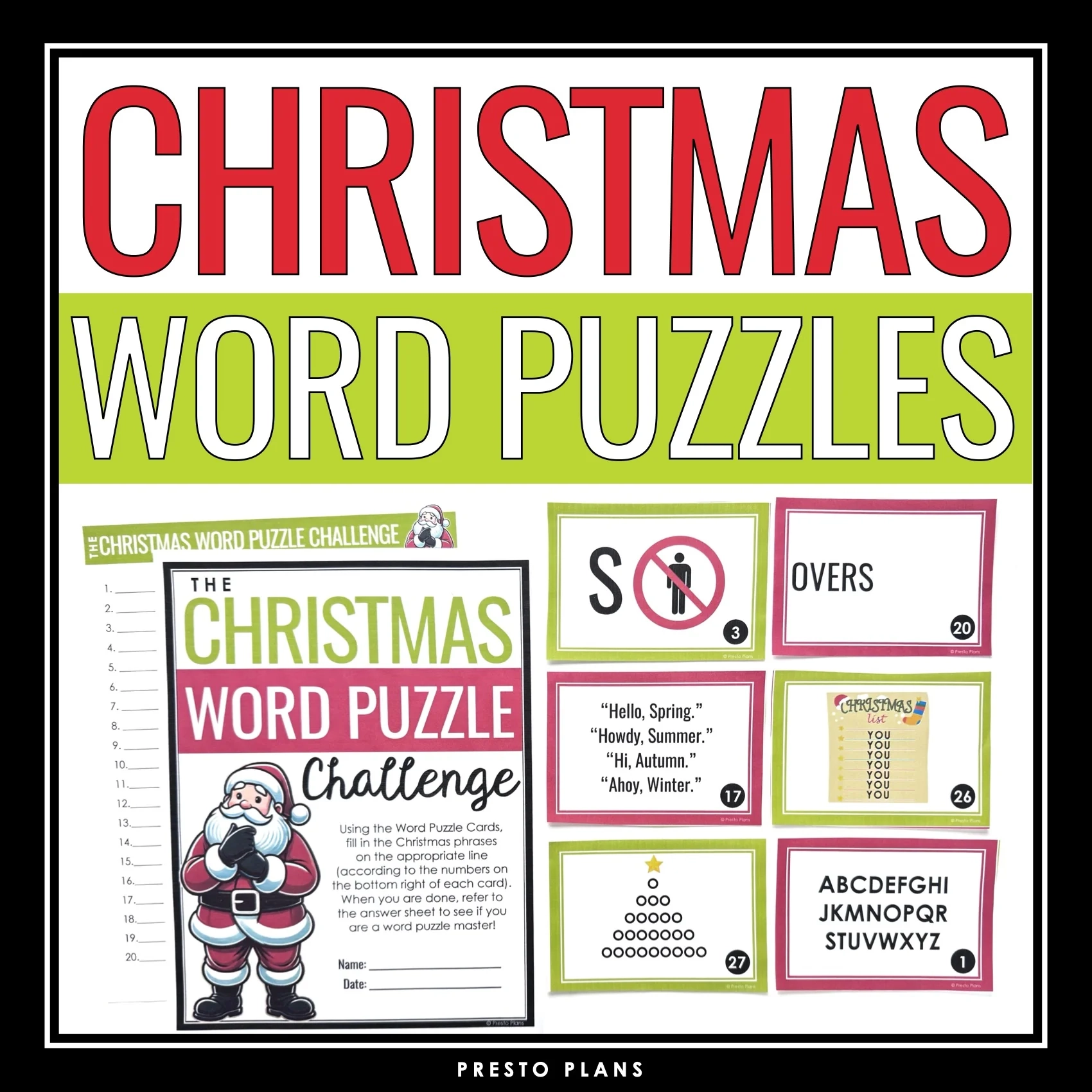 Christmas Word Puzzles Brain Teasers Game Logic Rebus Word Sense Bra Presto Plans